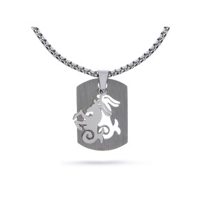 Męski naszyjnik ze stali szlachetnej nieśmiertelnik blaszka znak zodiaku KOZIOROŻEC